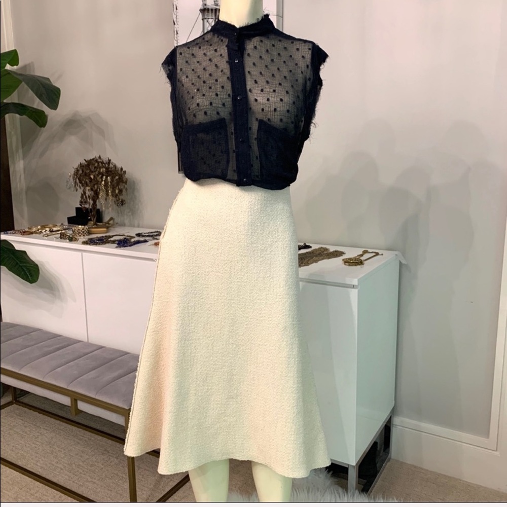Zara boucle tweed midi skirt ivory cream L
